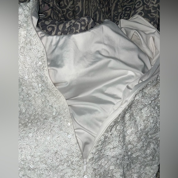 SPARKLY LONG SLEEVE ROUND NECK SEQUIN MINI DRESS - WHITE. cute homecoming dress - Picture 3 of 7